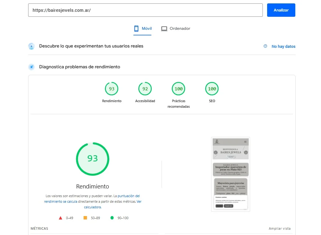 PageSpeed Baires Jewels